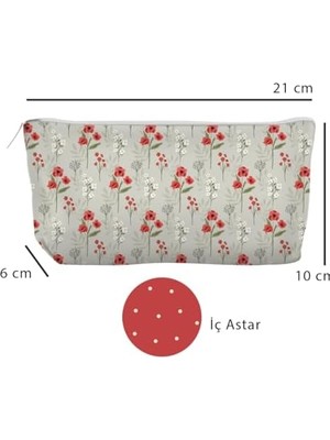 TeknoKapsül Kanvas Bez Kalemlik (Kırmızı Çiçek)