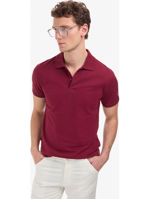 Pierre Cardin Erkek Bordo Slim Fit %100 Pamuk Kıvrılmaz Polo Yaka Basic Tişört 50325323-VR014