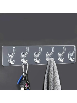 TeknoKapsül 2 Adet 5'li Şeffaf Kendinden Yapışkanlı Askılık Delmeden Montaj Duvar Askısı - Mutfak Duvar Kapı Arkası - Eşya Düzenleyici Organizer Set 2 Adet