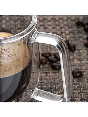 TeknoKapsül Çift Cidarlı Macchiato Bardak Seti, 2 Adet Çift Duvarlı Kulplu Kahve Bardağı, 250 ml Kahve Fincanı, Cam, Cappuccino, Latte, Çay, Dondurma, Bira Için