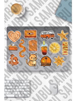 TeknoKapsül Orange Aesthetic Temalı Etiket Seti 2 - Turuncu - Laptop Notebook Telefon