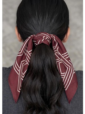 Mavi Masal Kahve Kare Basklı Saç Aksesuarı Fularve Bandana