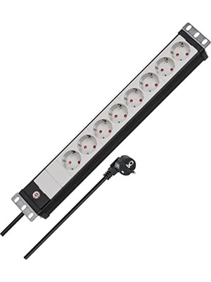 TeknoKapsül Premium- Çoklu Priz, 8'li, 19 Inç Formatında, Sunucu Dolapları Için Ideal (3 M Kablolu Çoklu Priz, Almanya'da Üretilmiştir) Siyah/gri