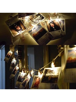 TeknoKapsül EE46YT1440 LED Işıklı Fotoğraf Asma Işık Süsleme Mandalları, Bakır Renkli