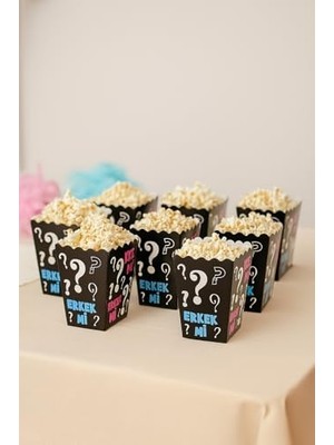 TeknoKapsül Partinity Kız Mı Erkek Mi Popcorn Kutusu, 8'li Set, Baby Shower ve Cinsiyet Partisi Için Mısır Kutuları, Siyah