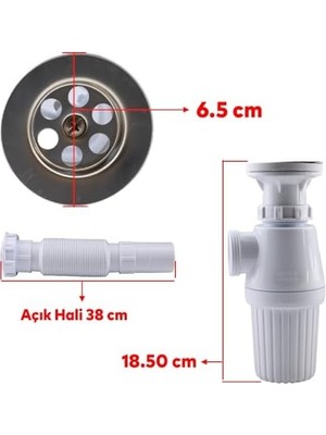 TeknoKapsül Sifon Körüklü Sökülebilir Tas'lı Temizlenebilir Mutfak Banyo Lavabo Taşı Gider Borusu Plastik 38 cm