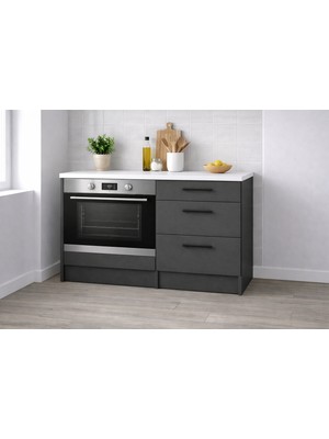 T Designo Aka Ankastre Fırın Modülü-Çok Amaçlı Dolap -110 cm -3 Çekmeceli-Laminat Beyaz Tezgah Dahil