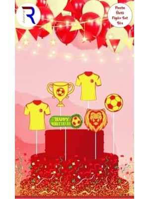TeknoKapsül Futbol Temalı Pasta Süsleme Seti, Sarı-Kırmızı Renkli, 6 Parça, Doğum Günü Dekorasyonu