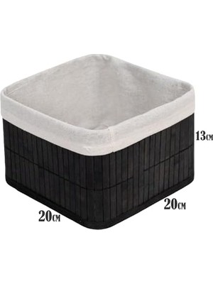 TeknoKapsül Bambu Çok Amaçlı Saklama Kutusu Düzenleyici Kare Organizer, Dekoratif Bambu Düzenleyici Siyah (20X20X13CM)
