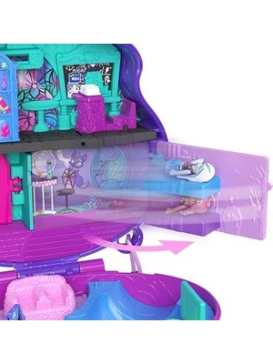 TeknoKapsül Polly POCKET™ Temalı Kompakt Oyun Seti 3 Mikro Bebek ve 10 Aksesuar Bulunan, Açıldığında Liseye Dönüşen Polly Kompakt Oyun Seti HVV58