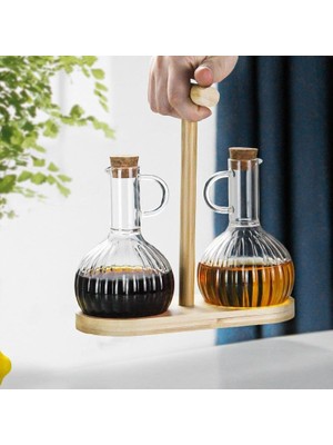 TeknoKapsül 2'li Bambu Stand ile Cam Yağdanlık ve Sirkelik Seti, Yemek Masası ve Sofralarınız Için Bambu Standlı Şık Masa Üstü Yağ ve Sirke Şişeleri