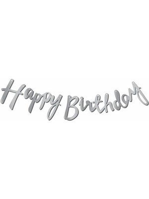 TeknoKapsül Kaligrafi Banner Gümüş Happy Birthday, 8979867897875675