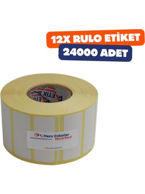 TeknoKapsül Eko Termal Etiket 50MM x 20MM Ruloda 2000 Adet Toplam 24000 Adet 12 Rulo 40MM Çapında Direk Termal Transfer Etiketi