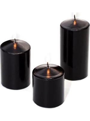 TeknoKapsül 3'lü Siyah Silindir Mum Seti (5,5 cm -7,5 Cm-10 Cm)