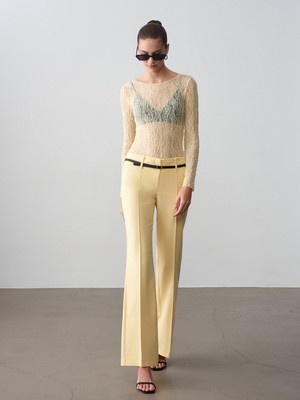 Dilvin 72677 Kemerli Düz Kesim Pantolon-Sarı