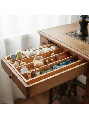 TeknoKapsül Bambu Çekmece Içi Düzenleyici (37.5X25X4 Cm) | 4 Bölmeli, Hareketli Ayırıcılar | Kaşıklık, Dikiş, Ofis ve Mutfak Organizeri