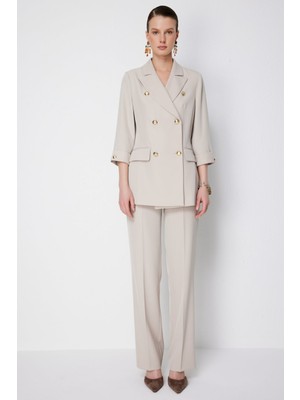 Ekol Kadın Yüksel Bel Düz Kesim Pantolon 1126 Kum