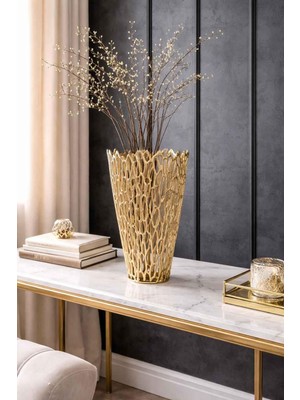 Rossev Vazo Küçük Boy Antik Eskitme Altın Salon Aksesuarı