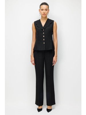 Ekol Kadın Bol Paça Krep Kumaş Pantolon 1136 Siyah