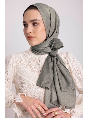 AYSHARA Katre-I Zerâfet Monogram Düz Desenli Çift Taraflı Şal - Kirli Yosun Yeşil