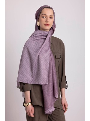 AYSHARA Katre-I Zerâfet Monogram Düz Desenli Çift Taraflı Şal - Leylak Mor