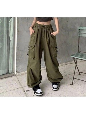 Butik Haki Y2K Extra Salaş Kargo Cepli Pantolon