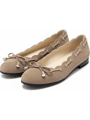 Ne&Ve Shoes Süet Biye Detaylı Kapsüllü Kadın Yuvarlak Burunlu Günlük Babet