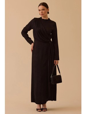 Seçil Kadın Desenli Parlak Dokulu Uzun Elbise 1016 Siyah