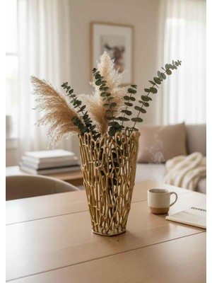 Rossev Vazo Büyük Boy Antik Eskitme Altın Salon Aksesuarı