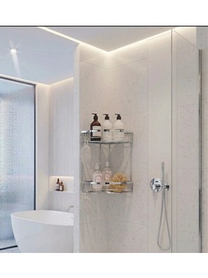 Krom 2'li Banyo Şampuanlık Krom Banyo Rafı Pirinç Malzeme Paslanmaz Eskitme