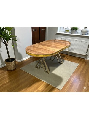 Msy Home Ceviz Gold Detaylı Lake Panel 90*170 cm Oval Masa