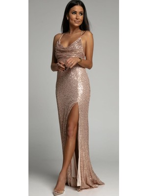 Hanife Glam Couture Hanife Glam Büzgü Detaylı Degaje Yaka Abiye Elbise