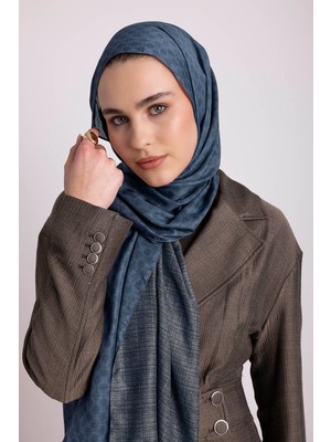 AYSHARA Katre-I Zerâfet Monogram Düz Desenli Çift Taraflı Şal - Mavi