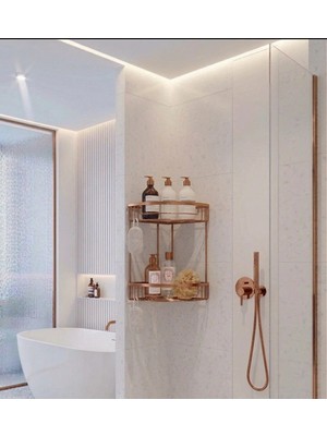 Bakır 2'li Banyo Şampuanlık Rose Gold Banyo Rafı Pirinç Malzeme Paslanmaz Eskitme