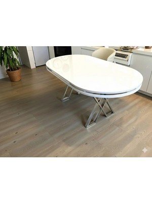 Msy Home Beyaz Krom Detaylı Lake Panel 90*170 cm Oval Masa