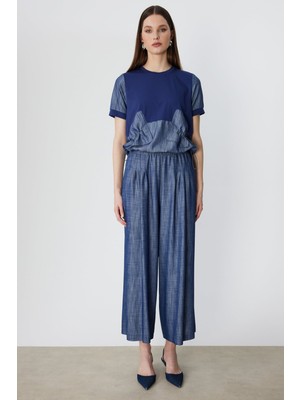 On Kadın Pileli Geniş Paça Pantolon 74120 Indigo