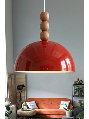 Marrien Luna Bohem Ahşap 3 Boncuklu Turuncu Metal Sarkıt (30 cm)  Yemek Masası Üstü Avize Salon Aydınlatma