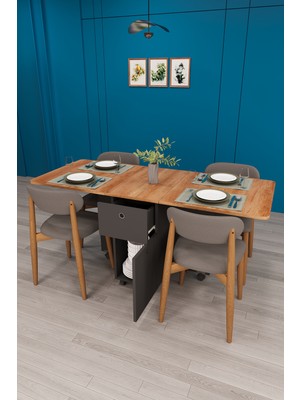 Asra Trend Lüks Katlanır Mutfak Yemek Masası Takımı %100 Mdf Pratik Çekmeceli Çalışma Masası Sandalye KMS03