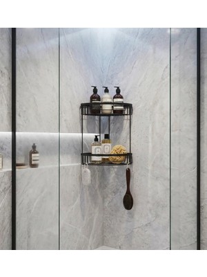 Siyah 2'li Banyo Şampuanlık Siyah Banyo Rafı Pirinç Malzeme Paslanmaz Eskitme