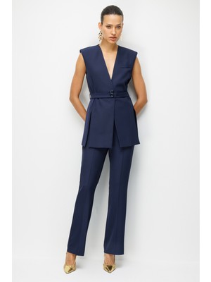 Ekol Kadın Beli Dikişli Ispanyol Paça Pantolon 1120 Lacivert