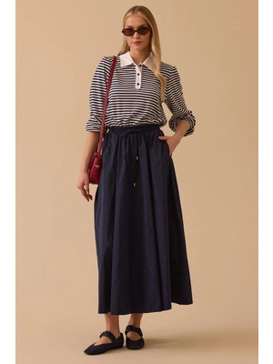 Seçil Kadın Çift Parça Görünümlü Bel Bağcıklı Maksi Elbise 1007 Lacivert