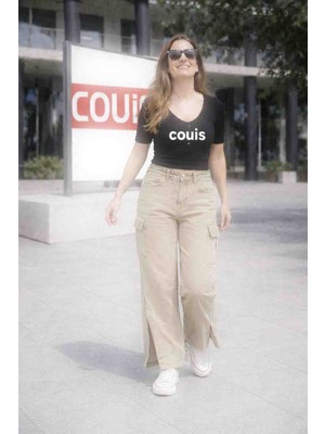 Couis Kadın Yüksek Bel Bel Lastikli Paça Yırtmaçlı