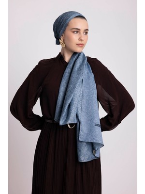 AYSHARA Bengi Monogram Düz Desenli Çift Taraflı Şal - Indigo Mavi