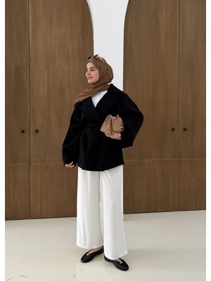 Moda Aksa 7658 Bel Lastik Trenç Siyah