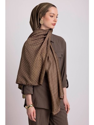 AYSHARA Katre-I Zerâfet Monogram Düz Desenli Çift Taraflı Şal - Latte Kahve