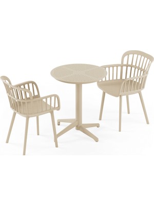 Tilia 2 Kişilik Polipropilen Masa Takımı (Moon Katlanır Masa Ø60 cm + Eva-P Kollu Sandalye)