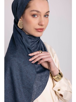 AYSHARA Bengi Monogram Düz Desenli Çift Taraflı Şal - Koyu Mavi Lacivert