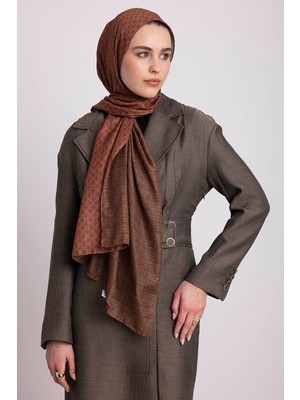 AYSHARA Katre-I Zerâfet Monogram Düz Desenli Çift Taraflı Şal - Kiremit