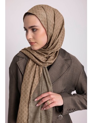 AYSHARA Katre-I Zerâfet Monogram Düz Desenli Çift Taraflı Şal - Koyu Vizon