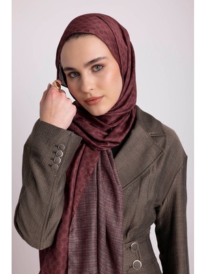 AYSHARA Katre-I Zerâfet Monogram Düz Desenli Çift Taraflı Şal - Bordo